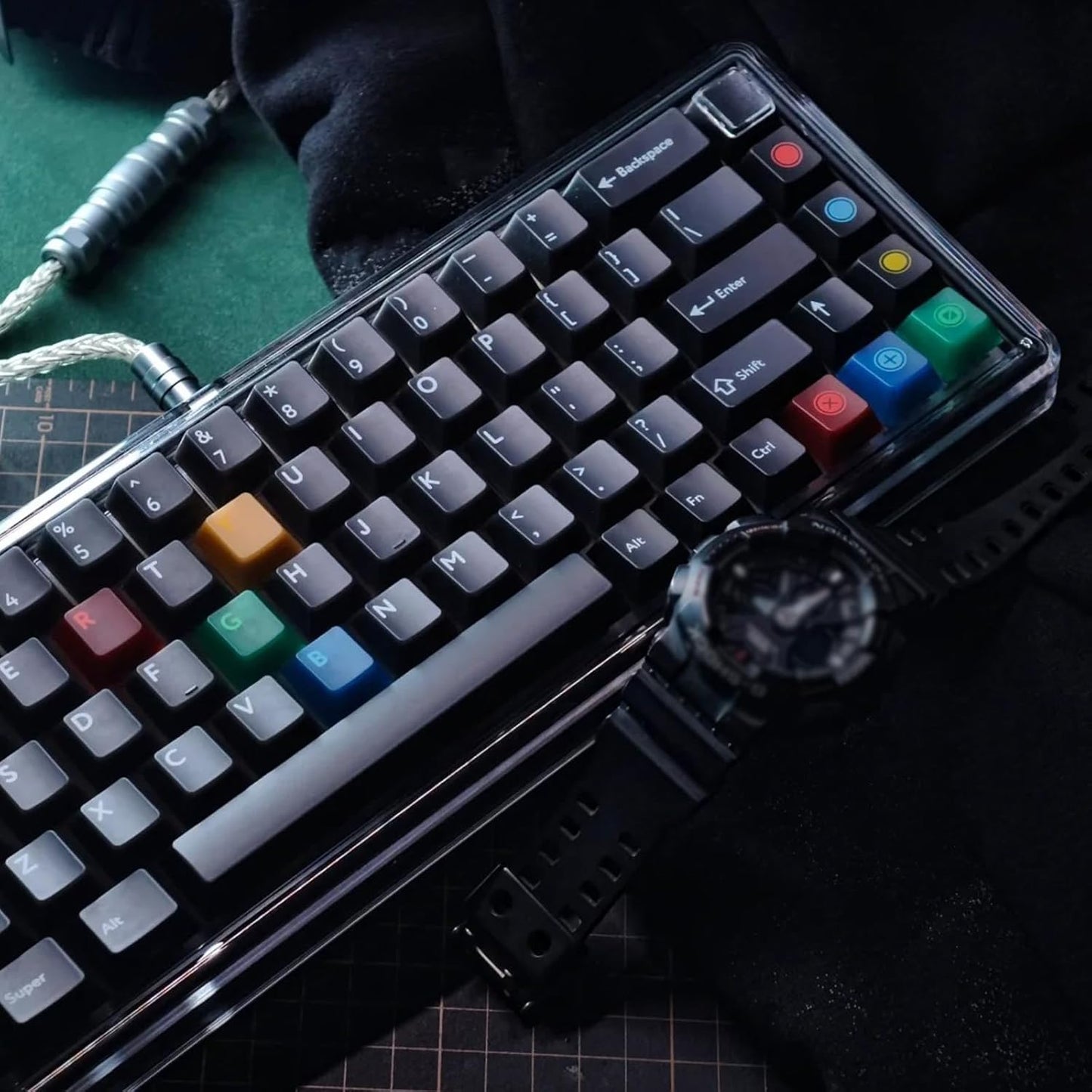 JSJT PC Black-Lights Theme Translucent Keycaps,165 Keys Dark Gray Color Cherry Profile Keycap Suitable for Cherry Mx Switch Mechanical Keyboards(Key Caps Only)