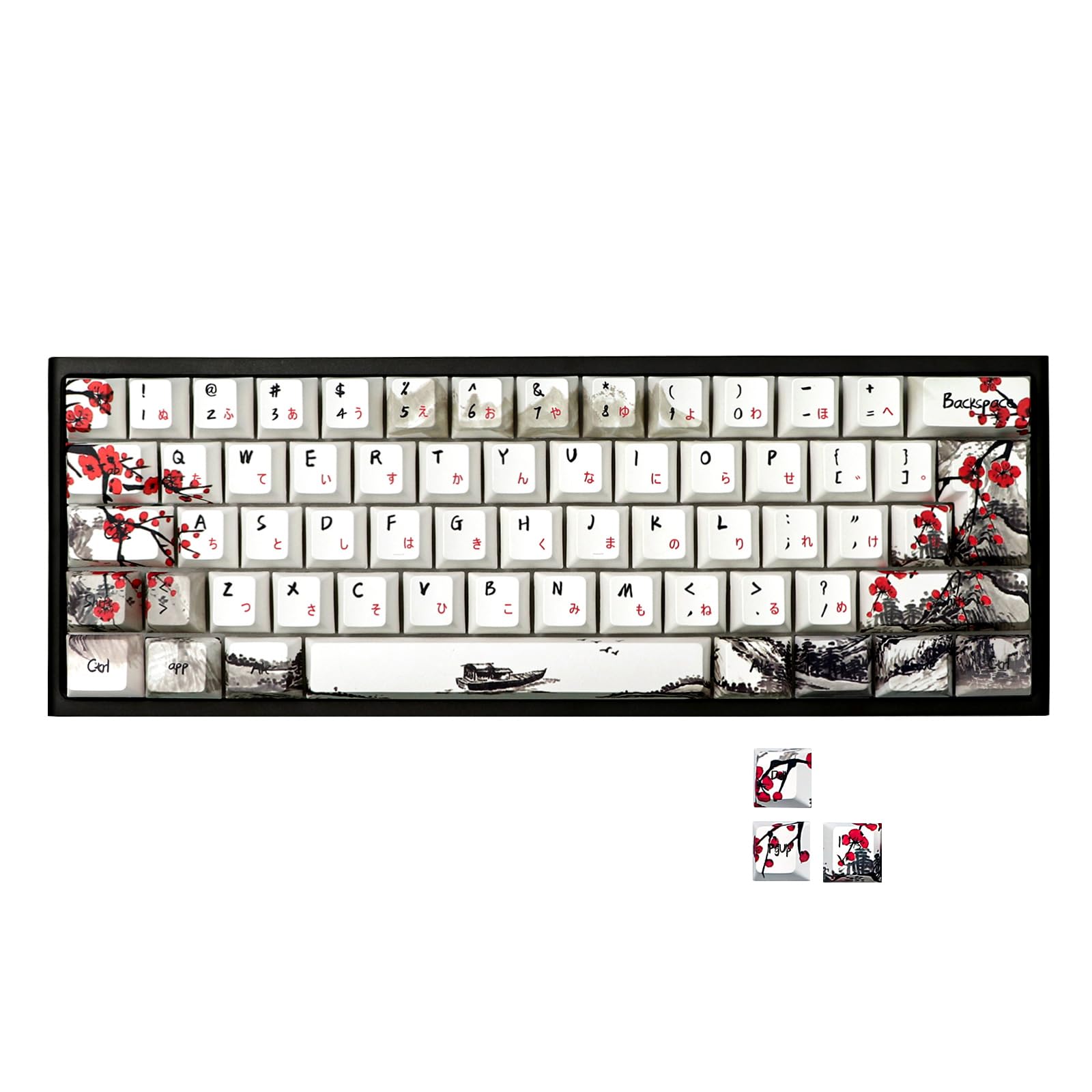 JSJT Keycaps 65 Percent- Plum Blossom Keycap Set OEM Profile Japanese Keycaps PBT Custom Key Caps, Suitable for Cherry MX Switches GK68/RK68 Mechanical Keyboards