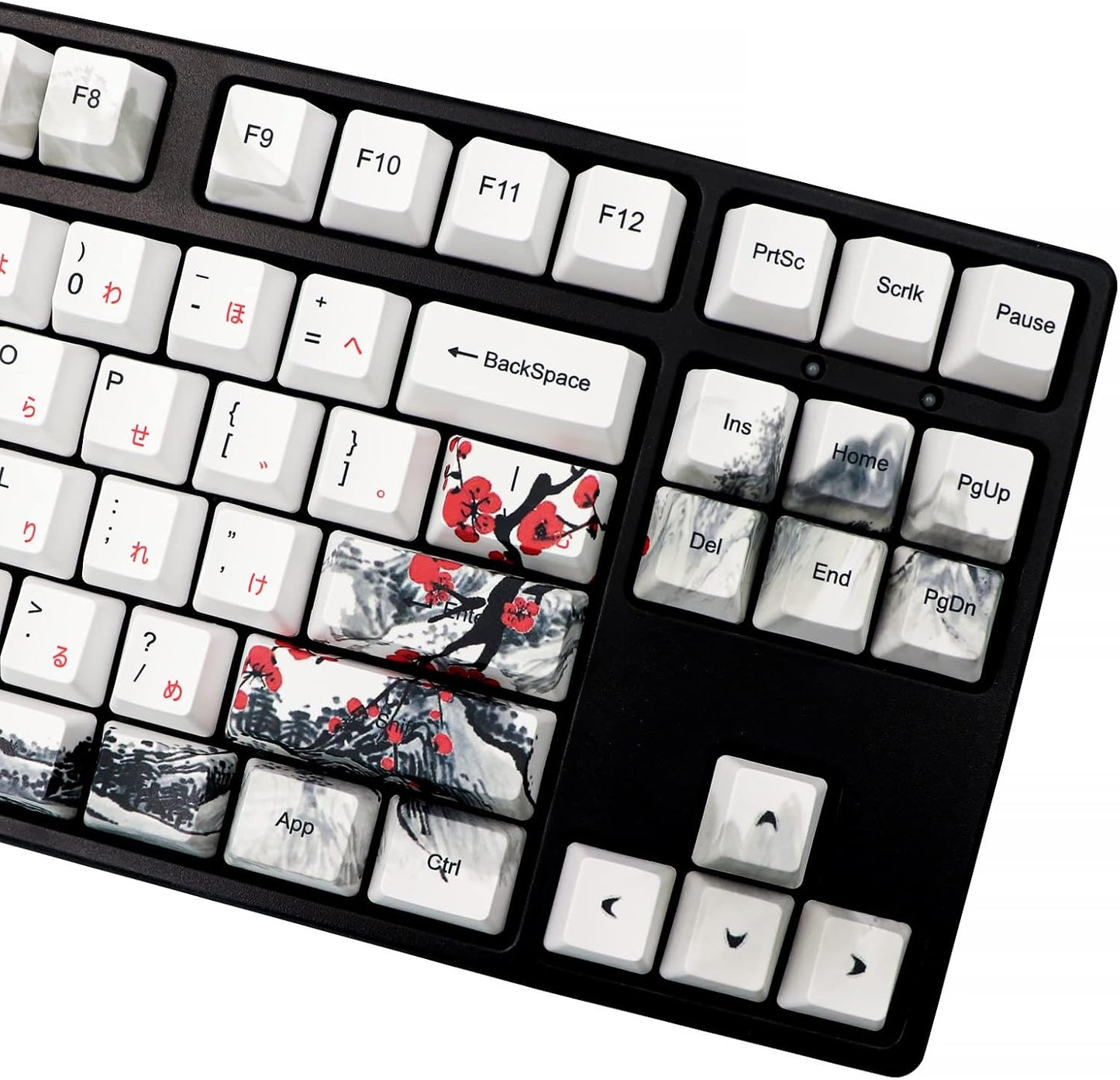 JSJT Japanese keycaps PBT Dye-Sublimation Plum Blossom Keycaps 110 Keys OEM Profile Key Caps with Keycap Puller for Cherry MX Switch 61/87/104/108 Mechanical Keyboard