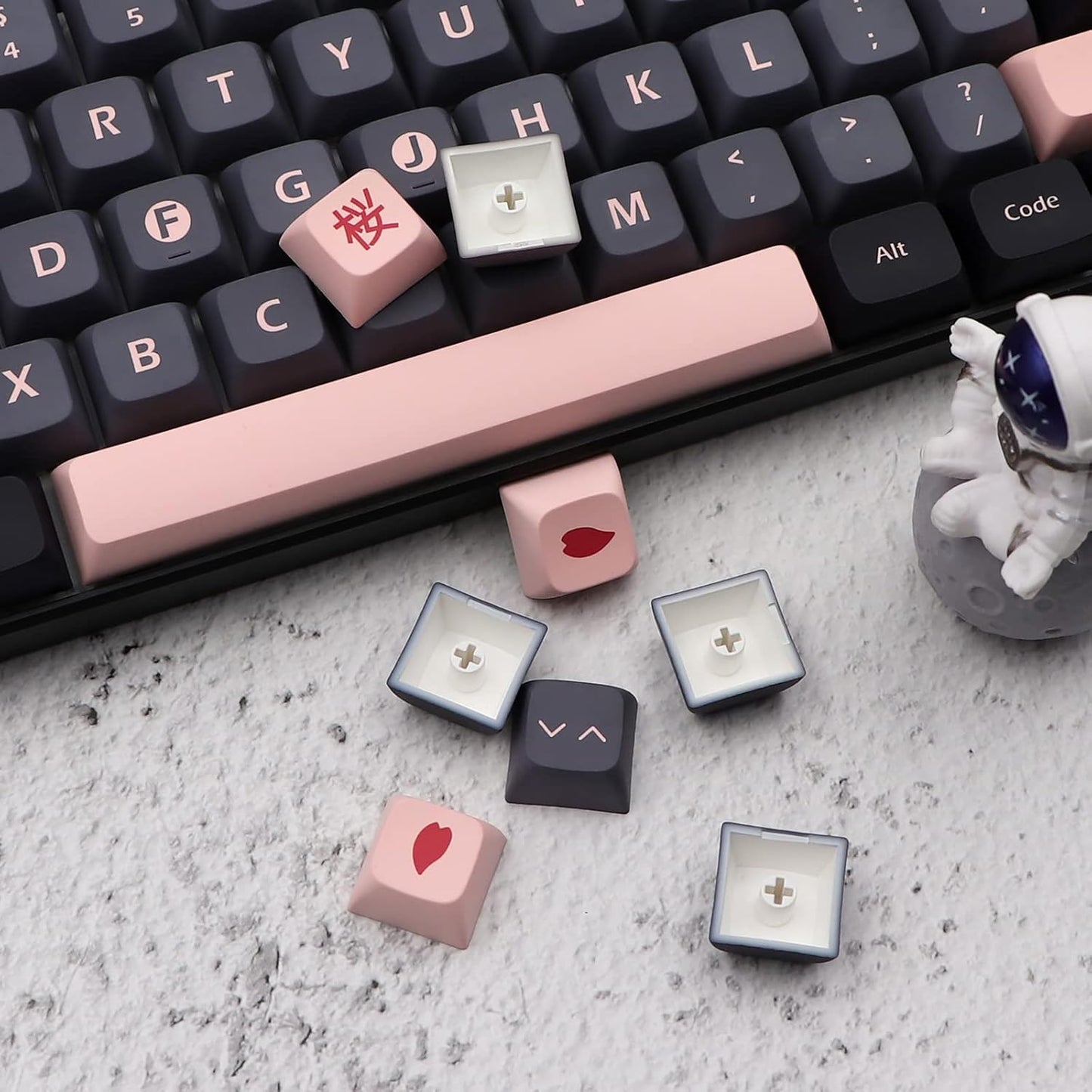 JSJT XDA Keycaps-Night Cherry Themed Keycaps 132 Keys PBT Keycap Set Suitable for 61/64/84/87/96/98/104/108 ANSI Layout Cherry MX Switch Mechanical Keyboard