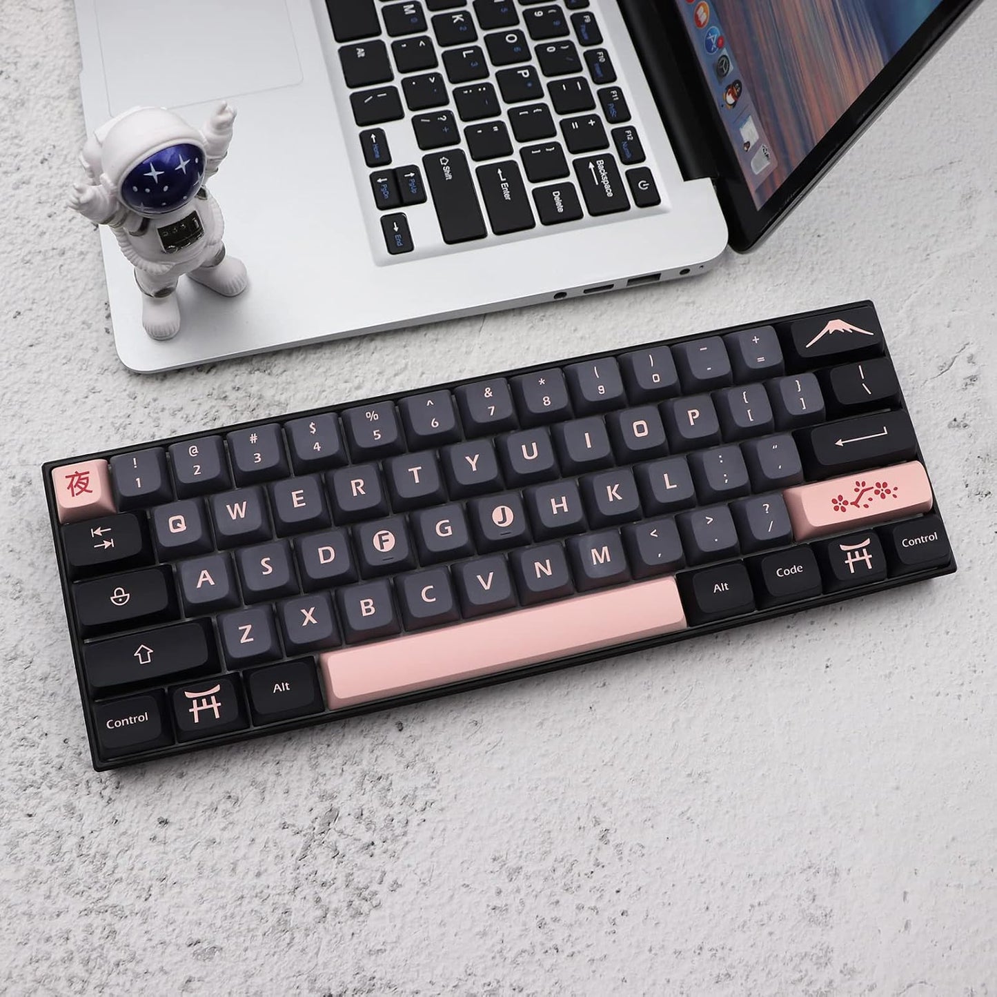 JSJT XDA Keycaps-Night Cherry Themed Keycaps 132 Keys PBT Keycap Set Suitable for 61/64/84/87/96/98/104/108 ANSI Layout Cherry MX Switch Mechanical Keyboard