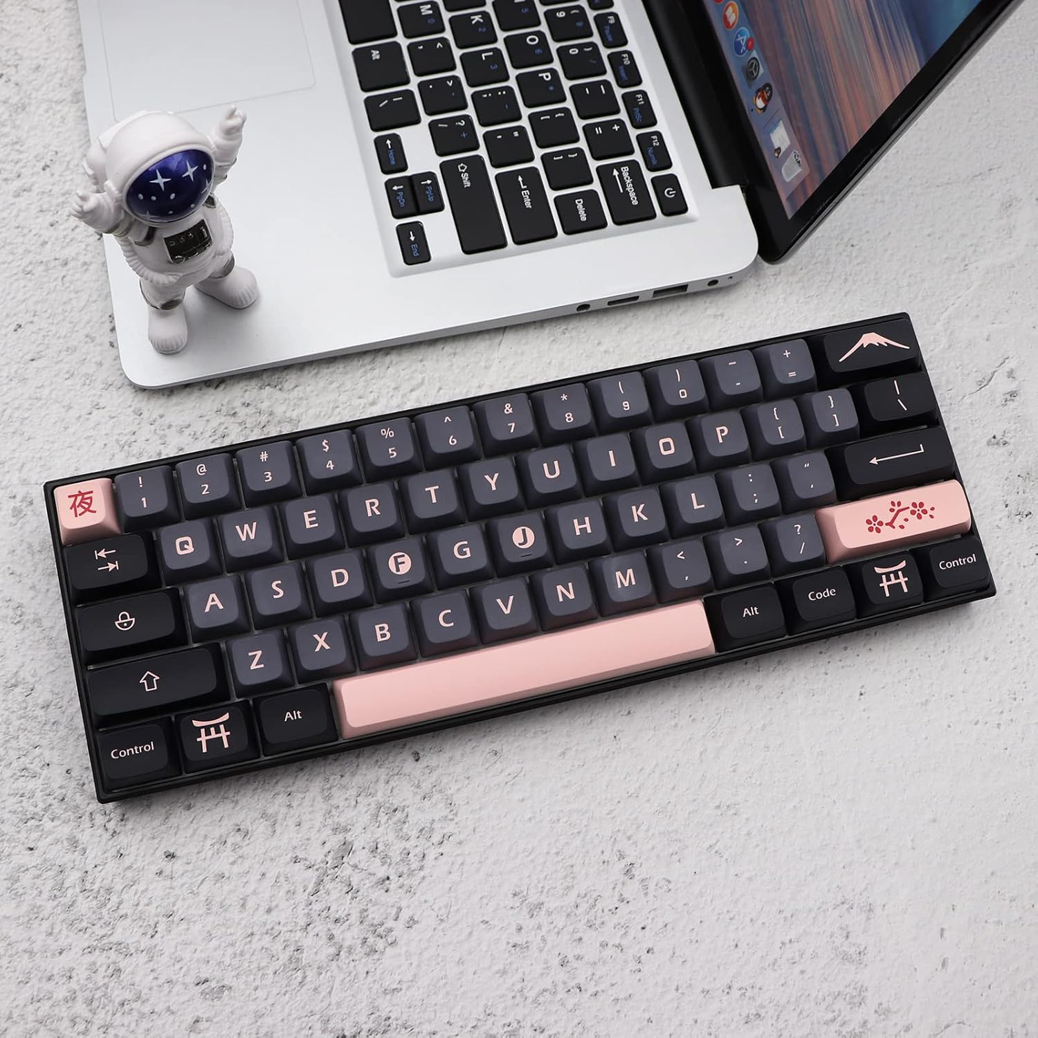 JSJT XDA Keycaps-Night Cherry Themed Keycaps 132 Keys PBT Keycap Set Suitable for 61/64/84/87/96/98/104/108 ANSI Layout Cherry MX Switch Mechanical Keyboard