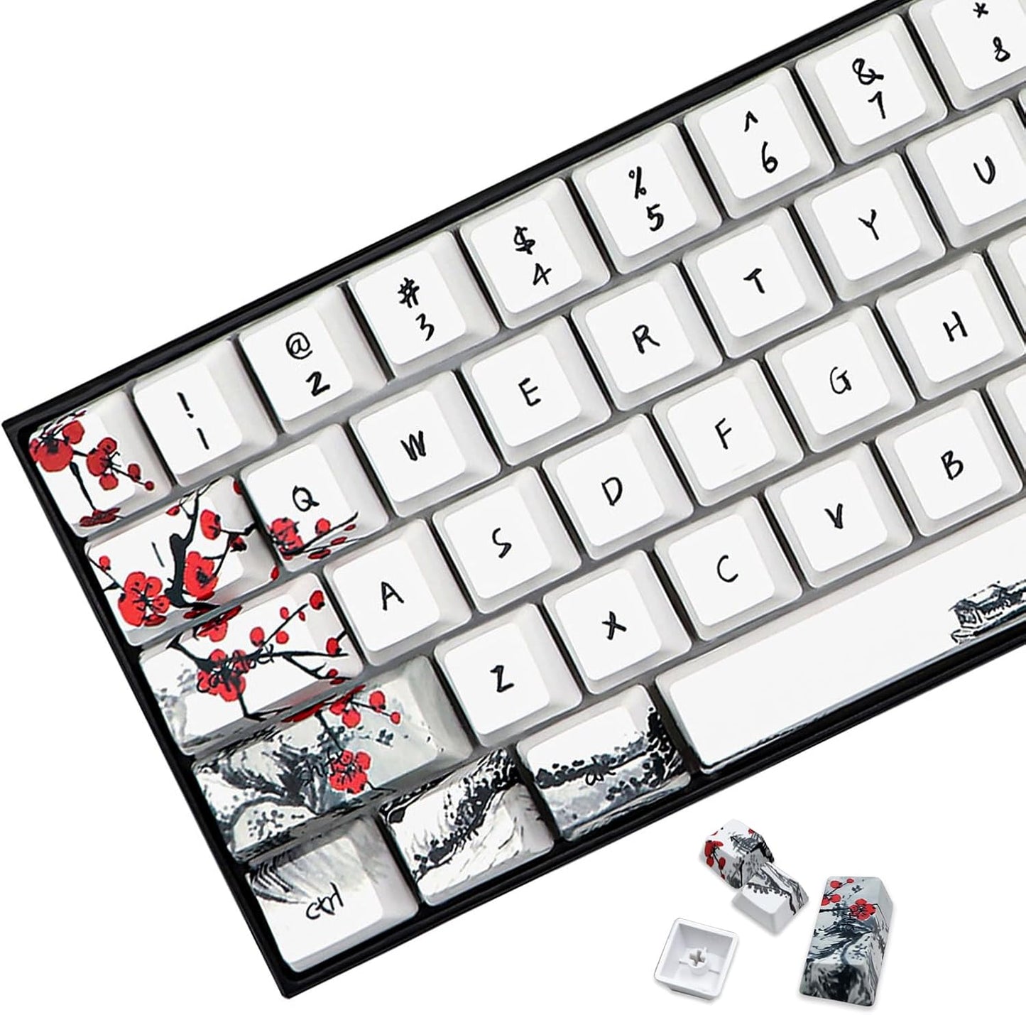 JSJT Custom Keycap-Keycaps 60 Percent, Suitable for GK61/64/RK61/Anne/GH60 /ALT61 Cherry MX Switches Mechanical Keyboards,71 Keys,OEM Profile PBT Keycaps with Keycap Puller (Plum Blossom Key Caps)