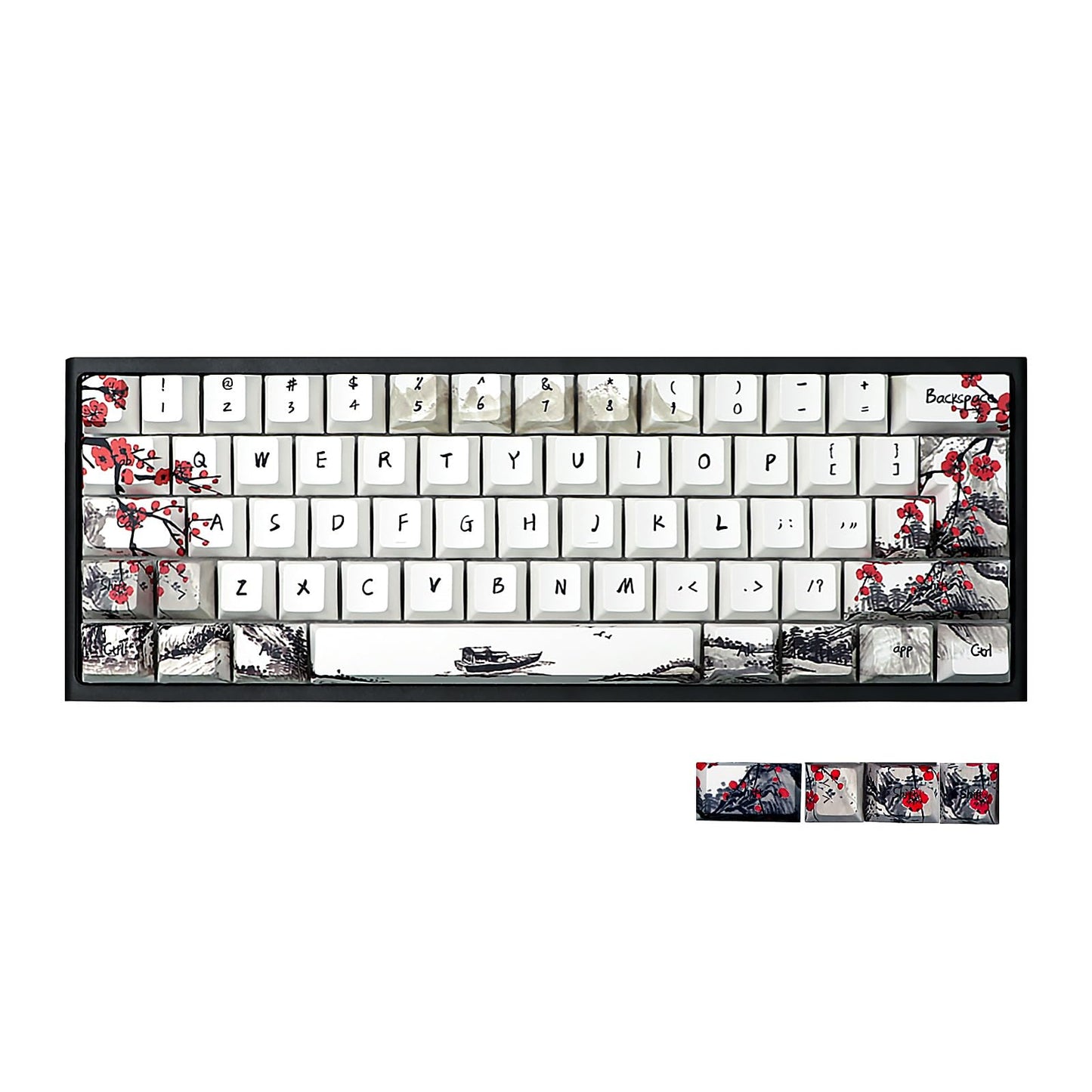 JSJT Keycaps 60 Percent - Plum Blossom Keycap,Japanese Keycap Set 71 Keys PBT OEM Profile Key Caps Suitable for GK61/GK64/RK61/Anne /ALT61 Cherry MX Switches Mechanical Keyboards