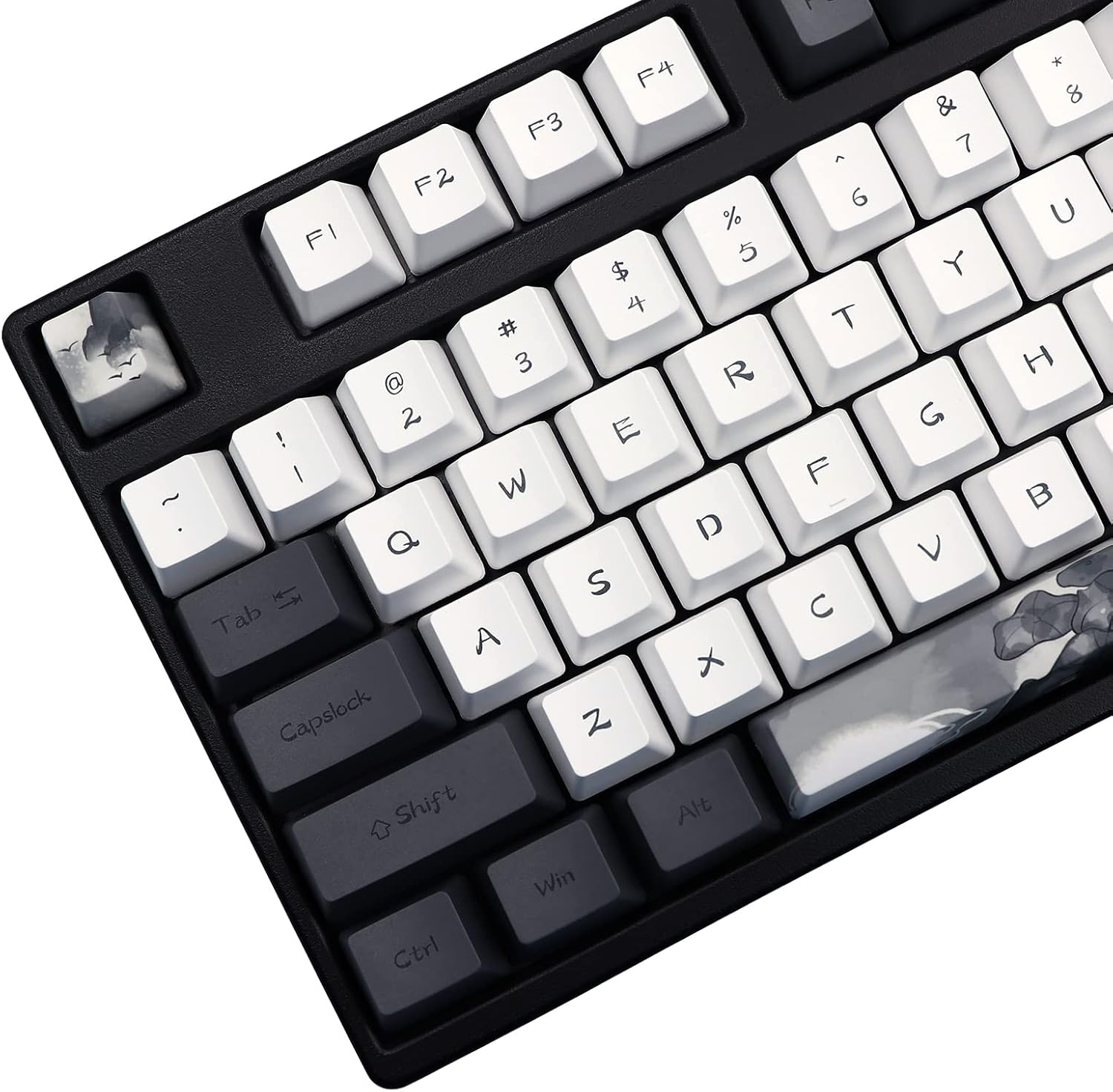 JSJT Ink Lotus Keycaps 140 Keys OEM Profile Keycap PBT Dye Sublimation Key Caps for ANSI/ISO Layout Cherry MX Switch Mechanical Gaming Keyboards GK61/68/87/96/104/108 (with 6.25u spacebar)