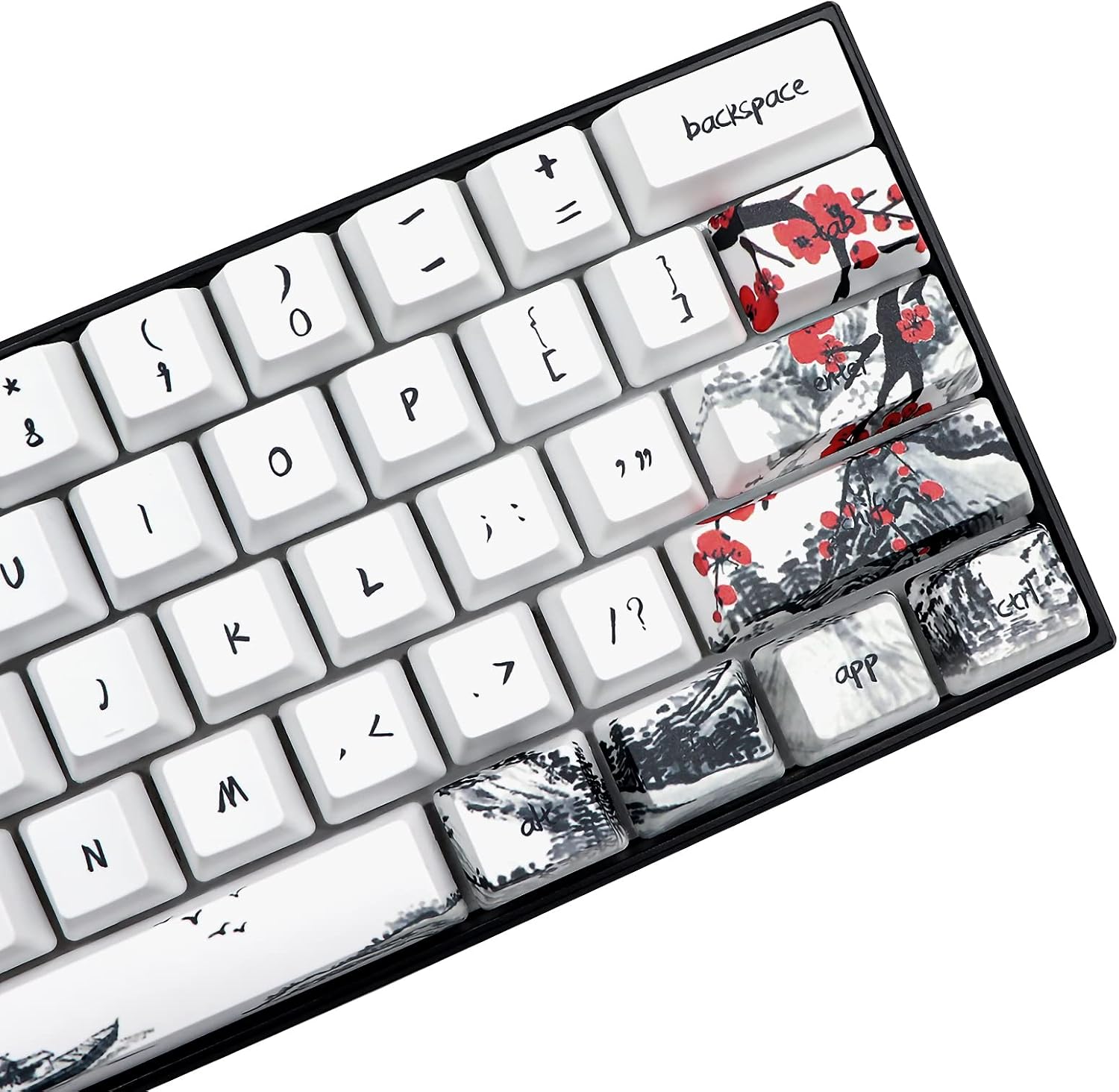 JSJT Custom Keycap-Keycaps 60 Percent, Suitable for GK61/64/RK61/Anne/GH60 /ALT61 Cherry MX Switches Mechanical Keyboards,71 Keys,OEM Profile PBT Keycaps with Keycap Puller (Plum Blossom Key Caps)