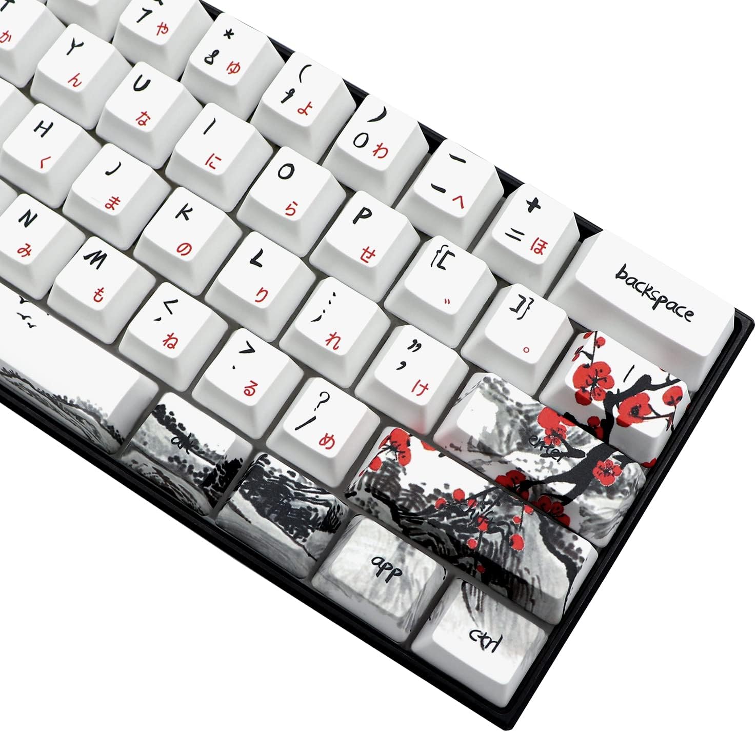 JSJT Keycaps 60 Percent - Plum Blossom Keycap,Japanese Keycap Set 71 Keys PBT OEM Profile Key Caps Suitable for GK61/GK64/RK61/Anne /ALT61 Cherry MX Switches Mechanical Keyboards