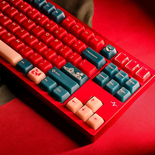 JSJT Cherry Profile Keycaps, 170 Keys Red Bean Theme PC Translucent Keycaps, 3 Colors Custom Keycap Suitable for Cherry Mx Switch Mechanical Keyboards (Key Caps Only)