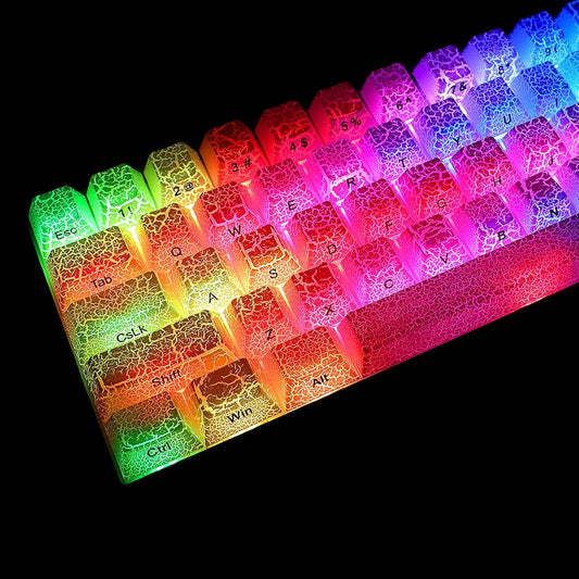 JSJT White Key Caps - Side Printed Keycap 60 Percent,PBT Shine Through Keycaps,Ice of Crack Theme Cherry Profile Keycap Set 123 Keys Suitable for MX Switch Mechanical Keyboards(Only Keycaps)