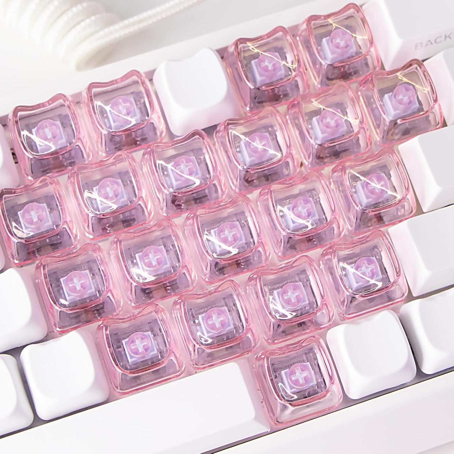 JSJT Blank Crystal Transparent Keycaps, Backlit Pink Keycap,21 Keys Love Heart-Shaped PC Custom Keyboard Caps Mao Profile for MX Switches Mechanical Keyboards