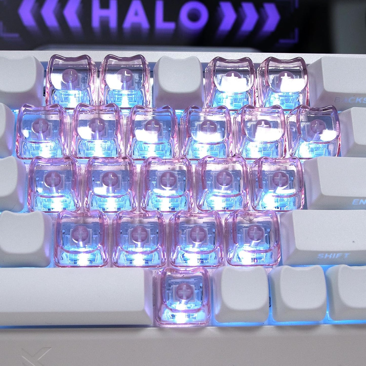 JSJT Blank Crystal Transparent Keycaps, Backlit Pink Keycap,21 Keys Love Heart-Shaped PC Custom Keyboard Caps Mao Profile for MX Switches Mechanical Keyboards