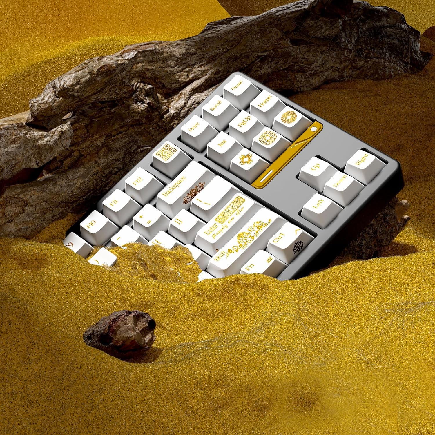 JSJT PBT+Transparent PC Keycap Set - White Keycaps 75 Percent,Hot Stamping Process Pattern Cherry Profile Key Caps,108 Keys for 61/64/68/75/87/108 Mechanical Keyboards(Only Keycaps)
